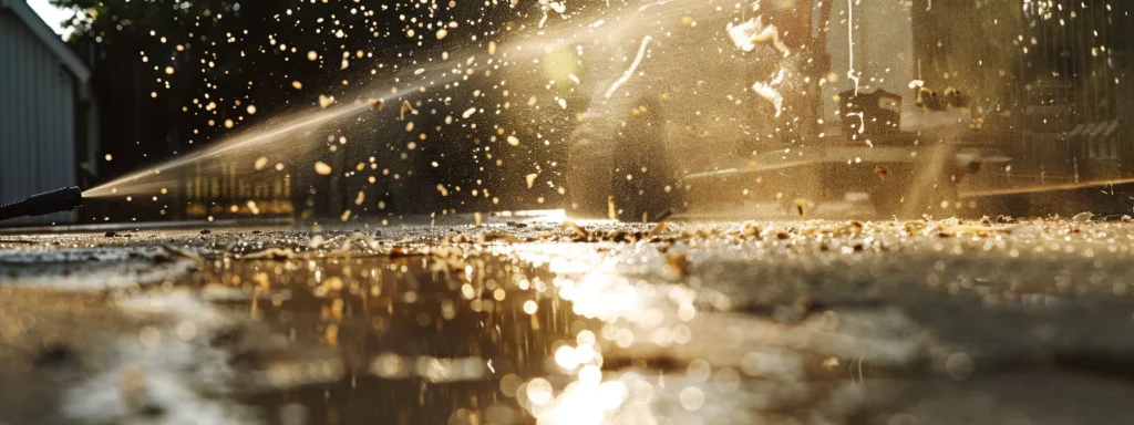 a powerful pressure washer blasting away dirt and grime from a driveway, revealing clean concrete underneath.