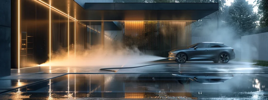 a sleek, modern pressure washing machine in action, effortlessly cleaning a dirty driveway with precision and power.