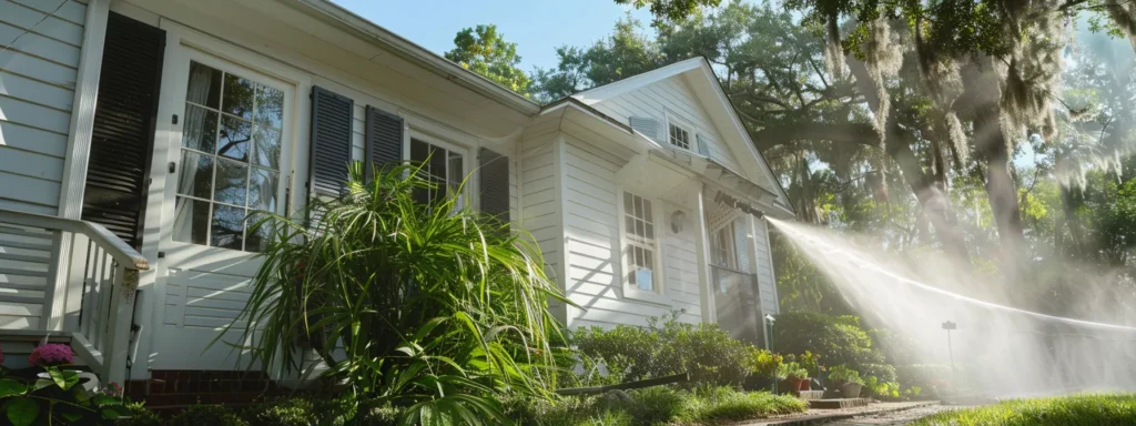 a sparkling white house siding being professionally pressure washed in ponte vedra, revealing its original pristine condition.